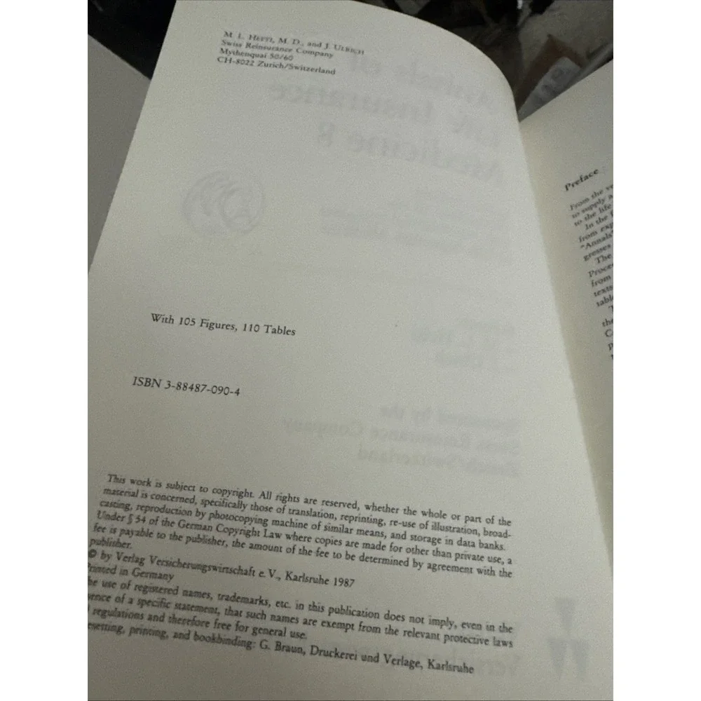 Annals Of Life‎ Insurance Medicine 8 - Tokyo 1986 Hardcover VG++